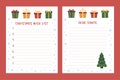 Letter to Santa and wish list. Printable Christmas holiday kit decorated by gift boxes and Christmas tree. Santa letter.